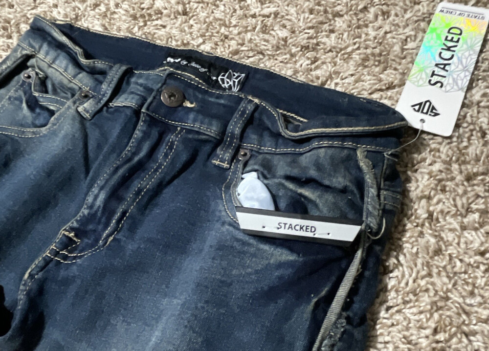 State of Crew Men's Blue Denim Skinny Slim Fit Cargo Pocket Jeans NWT